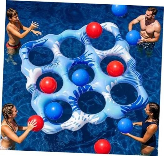 Inflatable Tic Tac Toe Pool Toys, Fun Swimming Pool Game, Floating Water Blue