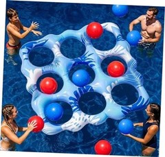 Inflatable Tic Tac Toe Pool Toys, Fun Swimming Pool Game, Floating Water Blue