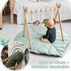 Razee Wooden Baby Play Gym Activity Mat, Leaf Shaped Mat Dark Green