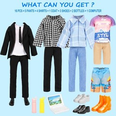 Miunana Lot 16 Items Doll Clothes & Accessories Classic Black Suit for Boy Do…