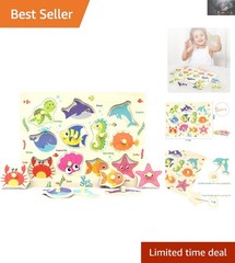 Educational Sea Creature Wooden Peg Puzzle for Toddlers – 11 Bright Pieces