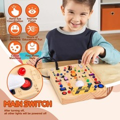 Busy Board with 19 LED Light Switches, Montessori Toys for 1 2 3 Years Old, W…