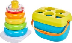 Baby’s First Blocks & Rock-a-Stack Toy Set – 10 Shapes & Ring Stacking Activity