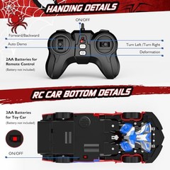 Remote Control Car with One Button Transformation, RC Cars Transforming Red