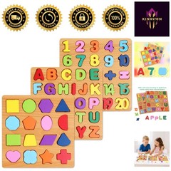 Vibrant Wooden Alphabet, Number & Shape Puzzles – Perfect for Preschool Learning