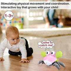 Interactive Crawling Crab Toy for Babies with Rechargeable Battery Pink Color