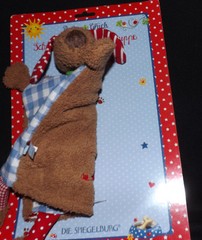 BABY GLUCK PATCHWORK PUPPY SNUGGLY COMFORT TOY & HAND PUPPET FROM GERMANY NWT