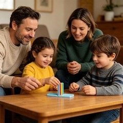 Portable Tabletop Stacking Toy with Color Pieces and Tray Base