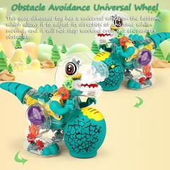 Transparent Gear Dinosaur Toy for Kids, Light-up Electric Dino Musical Toy Bump