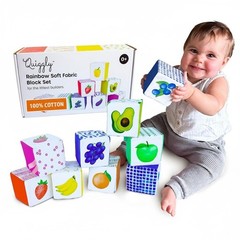 Colorful Montessori Baby Blocks – 8 Soft Sensory Stacking Toys, Non-Toxic Rattle
