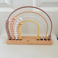 Jumini Wooden Bead Rainbow Counting Manipulative Baby Toddler Toy Neutral Colors