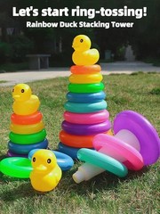 Interactive Rainbow Circle Stacking Toy Yellow Duck Kids Game Birthday Gift Idea