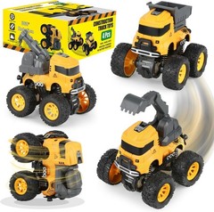 Friction Powered Toddler Construction Truck Set – No Batteries Needed, 4 Toys