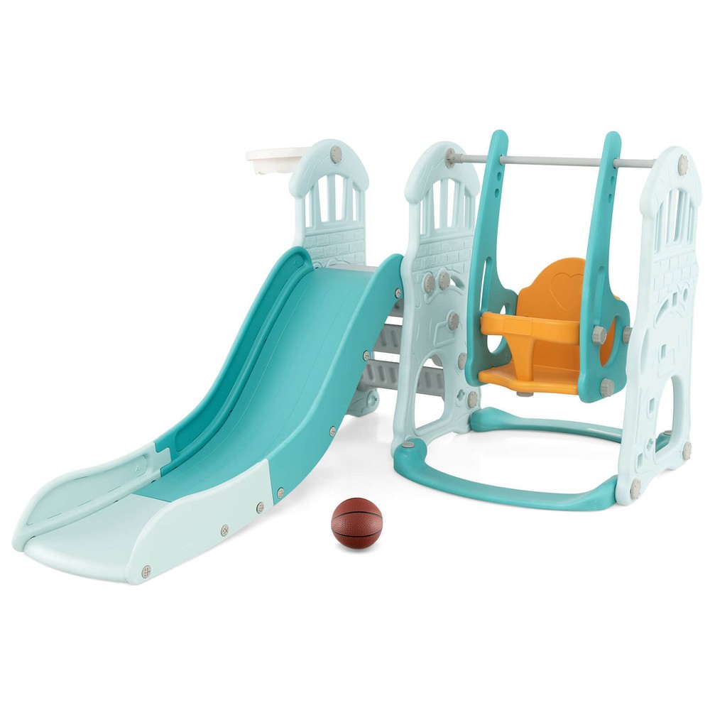 Toddler Slide & Swing Set 4-in-1 Indoor Playground w/ Extra-long Slide