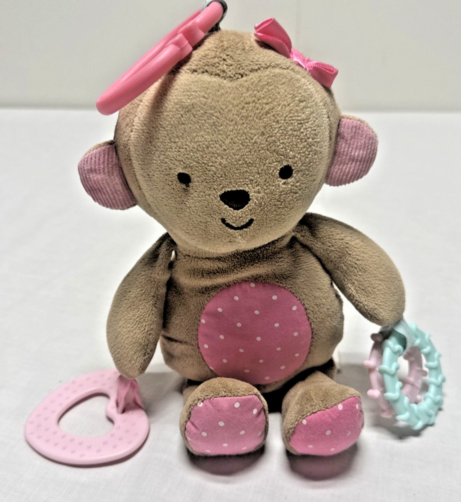 Child Of Mine Carters Brown Monkey Plush Pink Baby Girl Rattle Crinkle Teether