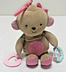 Child Of Mine Carters Brown Monkey Plush Pink Baby Girl Rattle Crinkle Teether