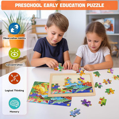 4 Packs 24 PCs Wooden Puzzles for Kids Ages 3-5, Montessori Toddler Jigsaw