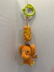 Brights Start Plush Elephant Orange Yellow Chime Rattle Stroller Crib Clip 11″