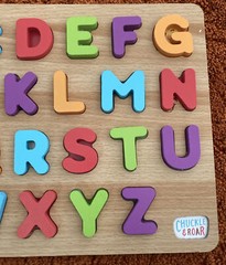 Chuckle and Roar Wood Puzzle Alphabet Learning Toy About 13” X 9”