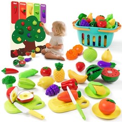 Play Food Set with Cutting Fruits&Felt Tree Mat, Pretend Food Play Kitchen Ac…