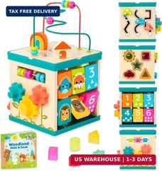 B. toys – Tabletop Activity Cube – Educational Storybook Included – Wooden Shape