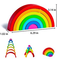 Wooden Rainbow Stacking Toy, Wood Stacker Arch Game, Montessori Arch Bridge R…