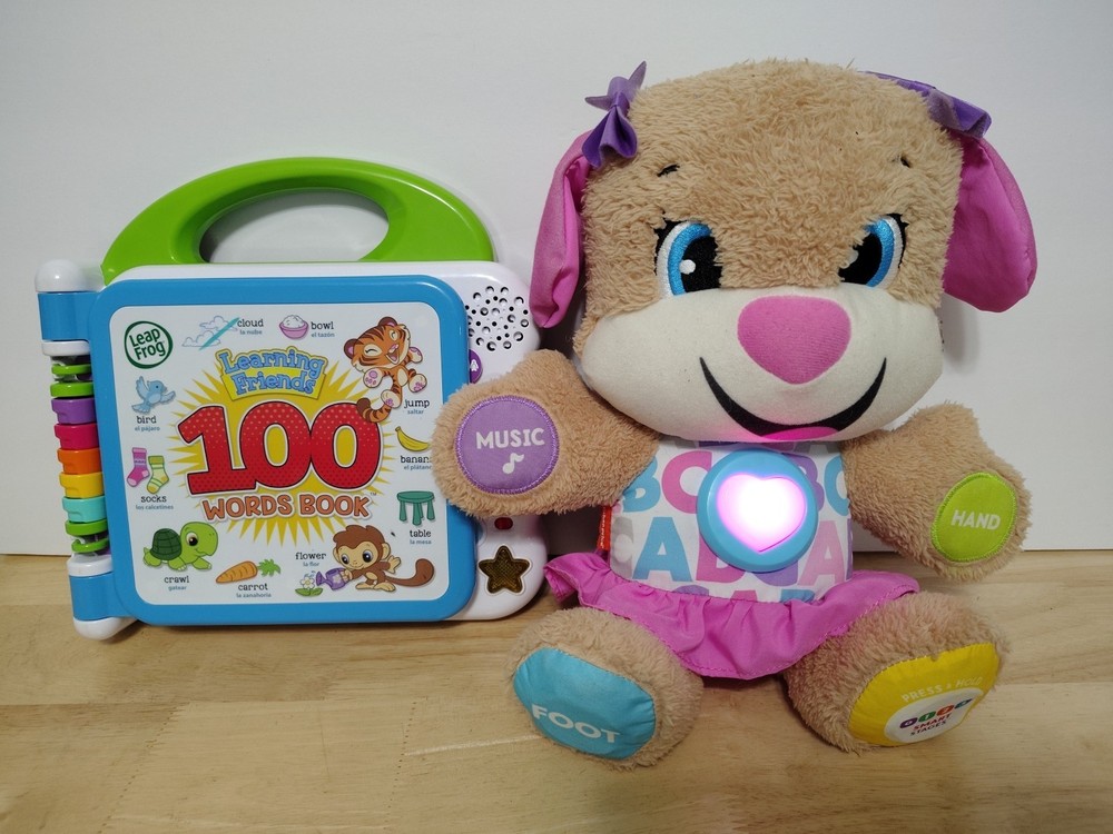 Fisher Price Laugh & Learn Puppy Sis Sings/Lights Up And Leap Frog Talking Book