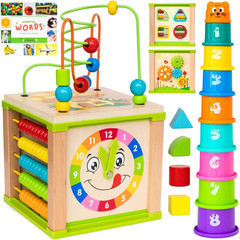 Wooden Kids Baby Activity Cube – Boys Gift Set | One 1, 2 Year Old Boy Gifts Toy
