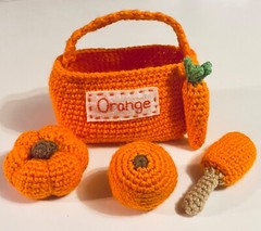 Handmade Crochet Orange Color Sorting Playset, Learning Toy, Montessori