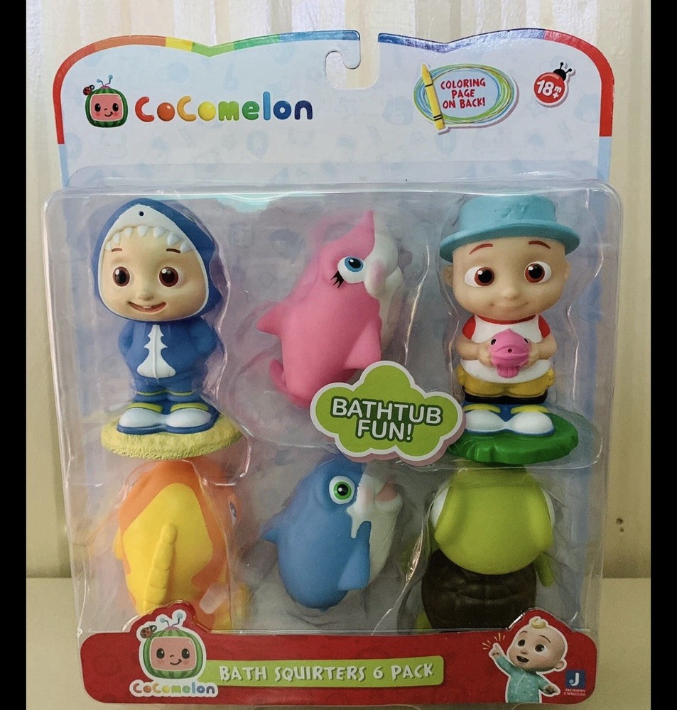 CoComelon Bath Squirter Toys, 6 Pieces – Includes JJ, Baby Shark, Mommy Shark,