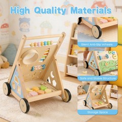 Ranqibo Wooden Baby Walker, Baby Walker with Wheels, Includes Montessori Sens…