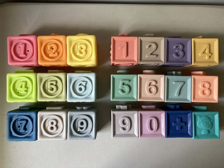 21 Soft Silicone Toy Blocks Sensory Building Numbers Shape Matching
