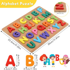 Alphabet Puzzle, Wooden Puzzles for Toddlers 3 4 5 Year Old, ABC Letter Puzzle,