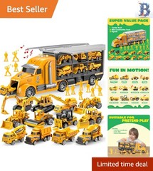 24Pcs Push and Go Construction Vehicles with Engineering Workers – Gift for Kids