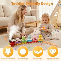 Train Set Toy for Toddler 1 2 3 Year Old, Realistic Mist Steam Electric Farm
