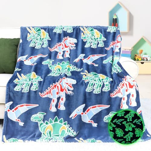 Dinosaur Toys Gifts for Throw Size 50″ x 60″ (130 x 150 cm) Glow Dino Blanket