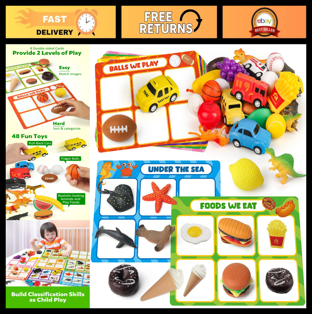 Sorting Toy for Toddlers – Animals, Dinosaurs, Fruits, Vehicles, Fine Motor Skil