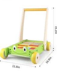 New — Jamohom Wooden Frog Baby Learning Walker Activity Center Toy with Blocks