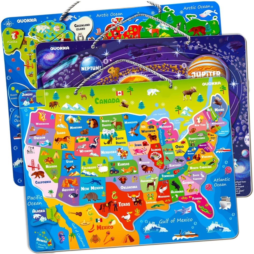 Educational Magnetic Puzzles for Kids 3-5: World, USA, Space