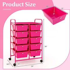 10-Drawer Rolling Storage Cart-Pink – Color: Pink