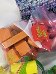140+ Wooden Building Blocks Natural & Painted Red Orange Yellow Green Blue + BAG