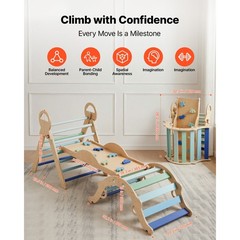 Natural Wood Pikler Set: Triangle, Arch, Cushion, Ramp, 2 Cars, 150lb Load