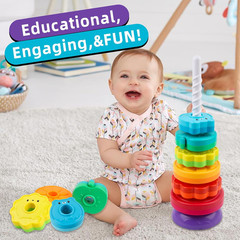 Spinning Stacking Toys for Babies 12+ Month Rainbow Ring Flowers Animals Fruits