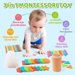 Wooden Toddler Toys 3-in-1 Fine Motor Skills Learning Set Montessori Education