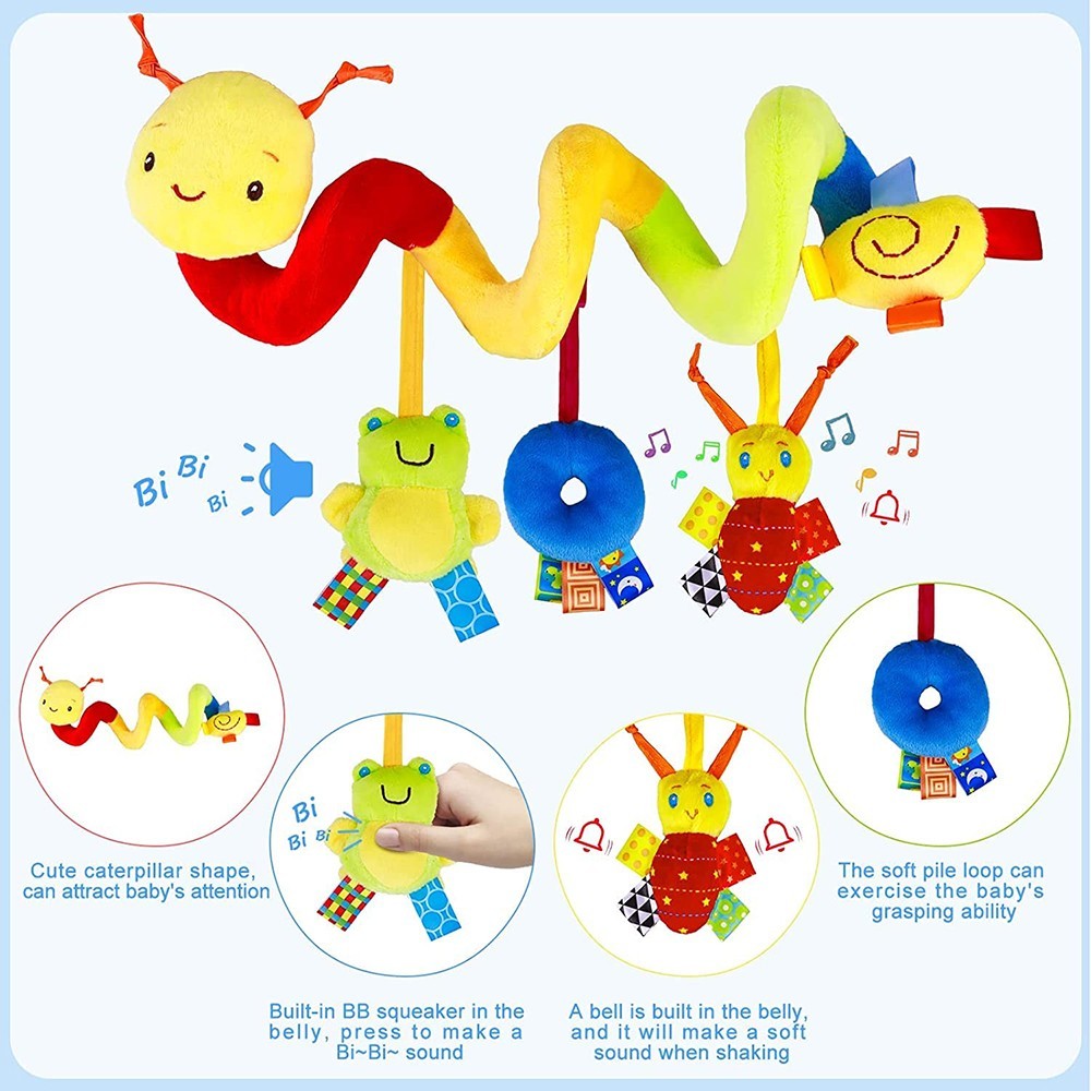 Baby Spiral Crib Stroller Toy Hanging Rattle Activity Car Seat Animal Toy