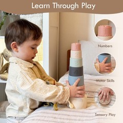 Stacking Cups Toy, Fun Educational Baby Toys Silicone Soft Teething Toy, Age …