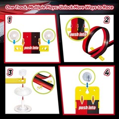 15Ft Flex Race Track for Kids, Red and Black Double Lane Flexible Race Car Ra…