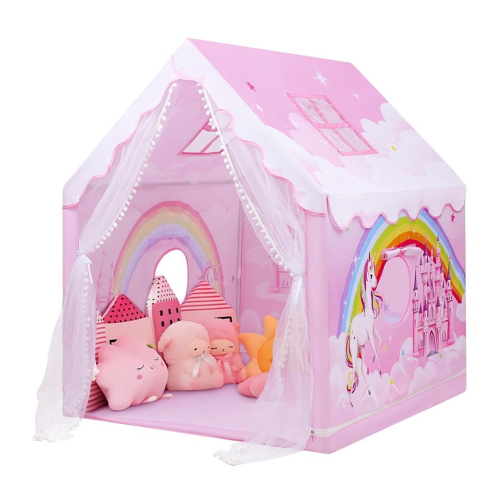 Kids Play Tent Pink Princess Tent for Girls, Large and Foldable Kids Playhous…