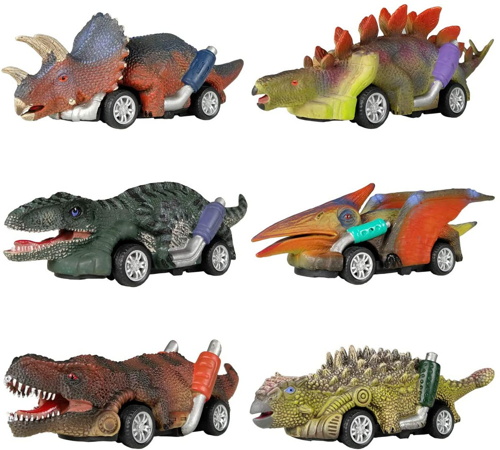 Dinosaur Toy Pull Back Cars,6 Pack Dino Toys for 3 Year Old Boys Girls and Toddl