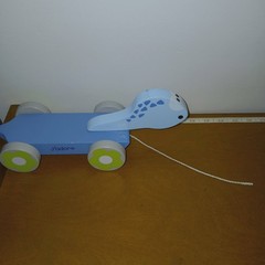 J’adore Wooden Dinosaur Pull Toy Blue Natural Wood Toddler Montessori Eco-Friend